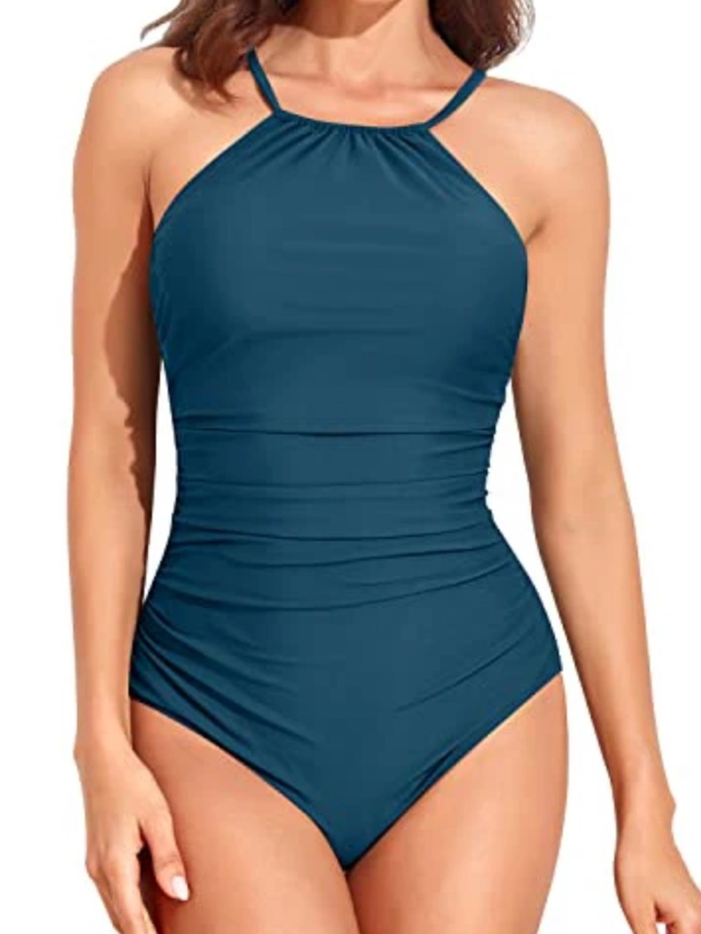 NWT Yonique Blue Tummy Control High Neck One Piece Swimsuit Size XXL